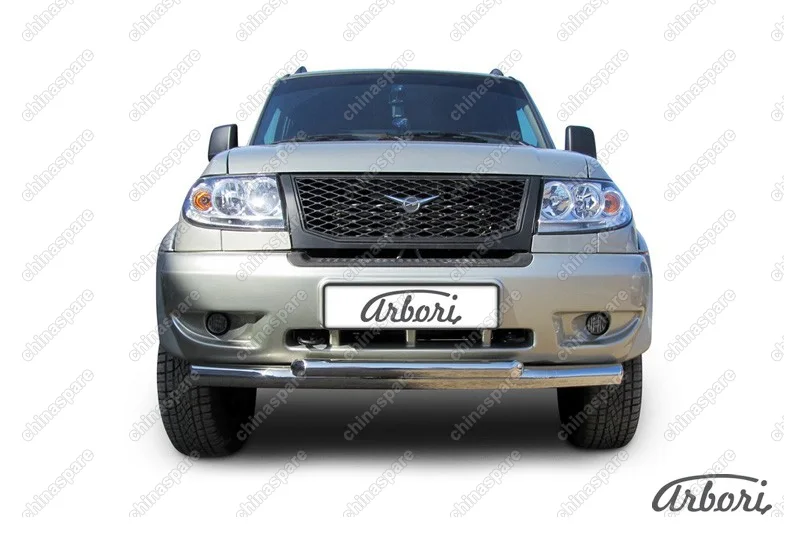 AFZDAUPPIC01 Защита переднего бампера d76+d57 двойная Arbori нерж. сталь для UAZ PICKUP 2007-2014