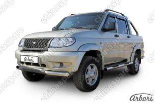 AFZDAUPPIC01 Защита переднего бампера d76+d57 двойная Arbori нерж. сталь для UAZ PICKUP 2007-2014