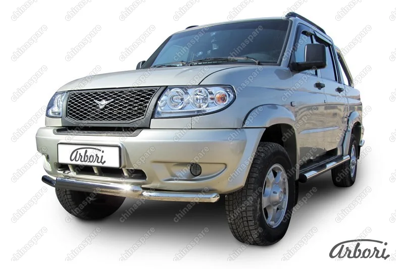 AFZDAUPPIC03 Защита переднего бампера d57+d57 двойная Arbori нерж. сталь для UAZ PICKUP 2007-2014