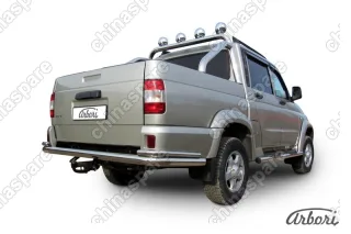 AFZDAUPPIC10 Защита заднего бампера d76+d42 двойная Arbori нерж. сталь для UAZ PICKUP 2007-2014
