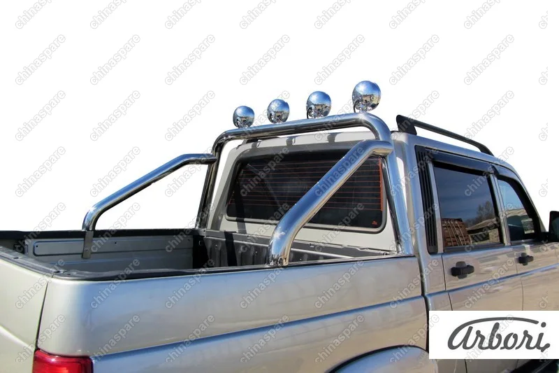 AFZDAUPPIC12 Дуга в кузов d76 с креплениями под ПТФ Arbori нерж. сталь для UAZ PICKUP 2007-2014