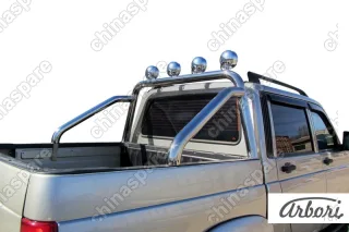 AFZDAUPPIC12 Дуга в кузов d76 с креплениями под ПТФ Arbori нерж. сталь для UAZ PICKUP 2007-2014