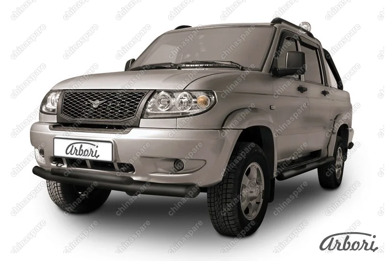 AFZDAUPPIC01B Защита переднего бампера d76+d57 двойная Arbori черн. для UAZ PICKUP 2007-2014