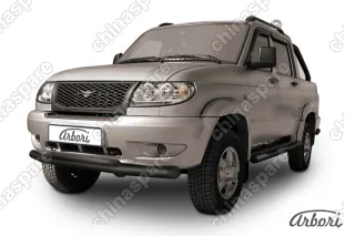 AFZDAUPPIC01B Защита переднего бампера d76+d57 двойная Arbori черн. для UAZ PICKUP 2007-2014