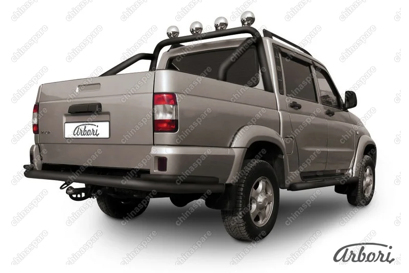 AFZDAUPPIC10B Защита заднего бампера d76+d42 двойная Arbori черн. для UAZ PICKUP 2007-2014