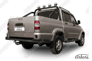 AFZDAUPPIC10B Защита заднего бампера d76+d42 двойная Arbori черн. для UAZ PICKUP 2007-2014