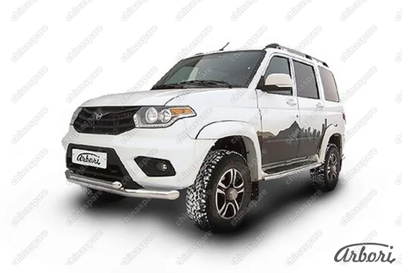 AFZDAUP1401 Защита переднего бампера d76+d57 двойная Arbori нерж. сталь для UAZ PATRIOT 2014-нв