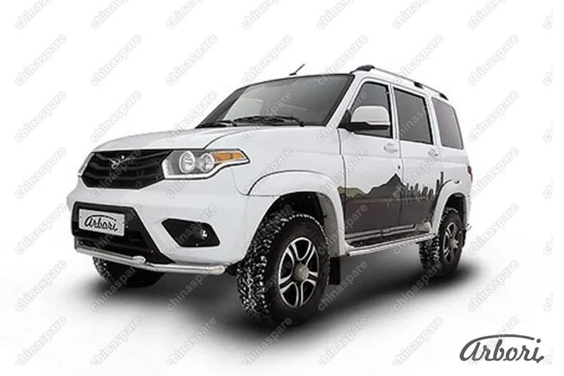 AFZDAUP1403 Защита переднего бампера d57+d57 двойная Arbori нерж. сталь для UAZ PATRIOT 2014-нв