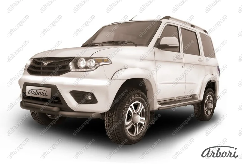 AFZDAUP1401B Защита переднего бампера d76+d57 двойная Arbori черн. для UAZ PATRIOT 2014-нв
