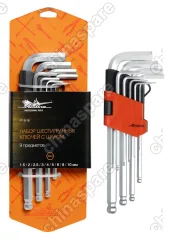 AT-9-16 Набор шестигранных ключей с шаром 9 предметов, пласт.подвес