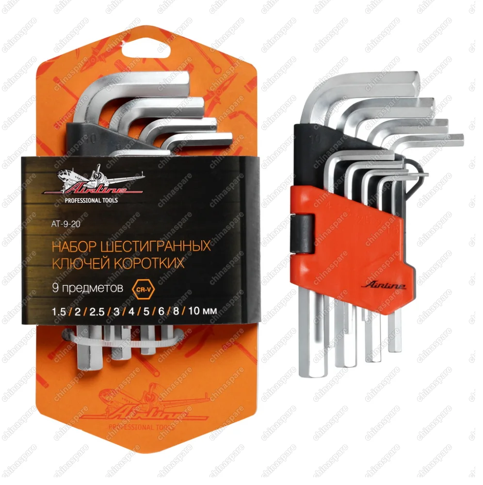 AT-9-20 Набор шестигранных ключей коротких 9 предметов, пласт.подвес