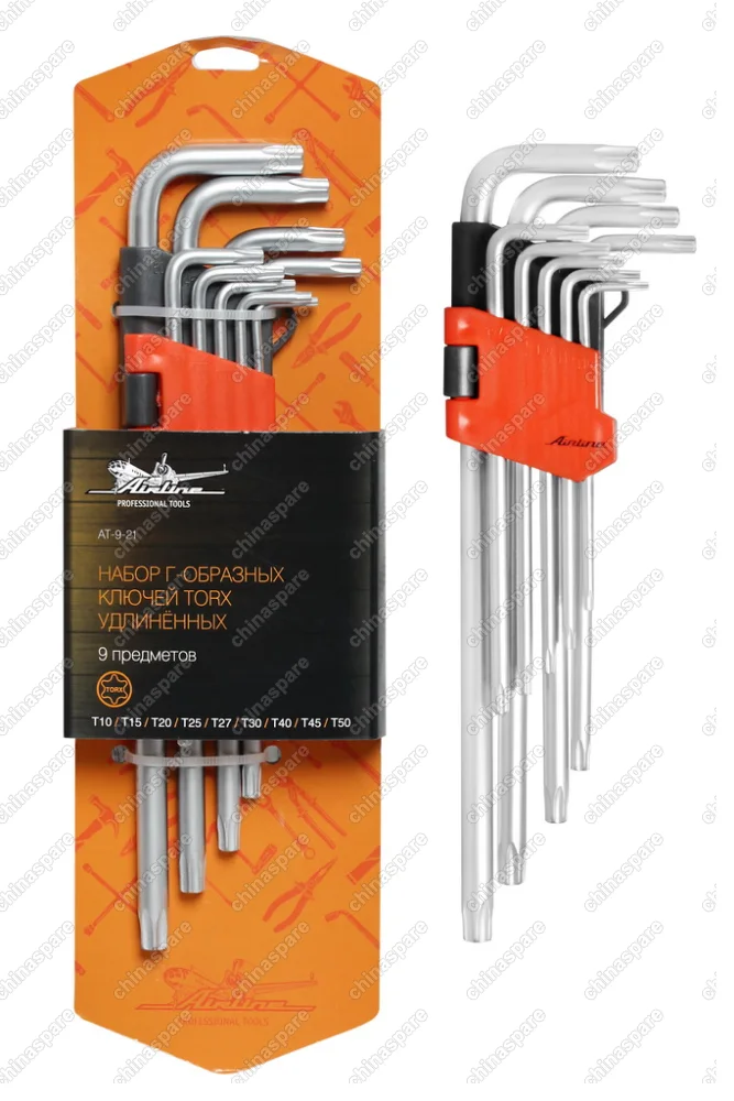 AT-9-21 Набор Г-образных ключей TORX удлинённых 9 предметов, пласт.подвес