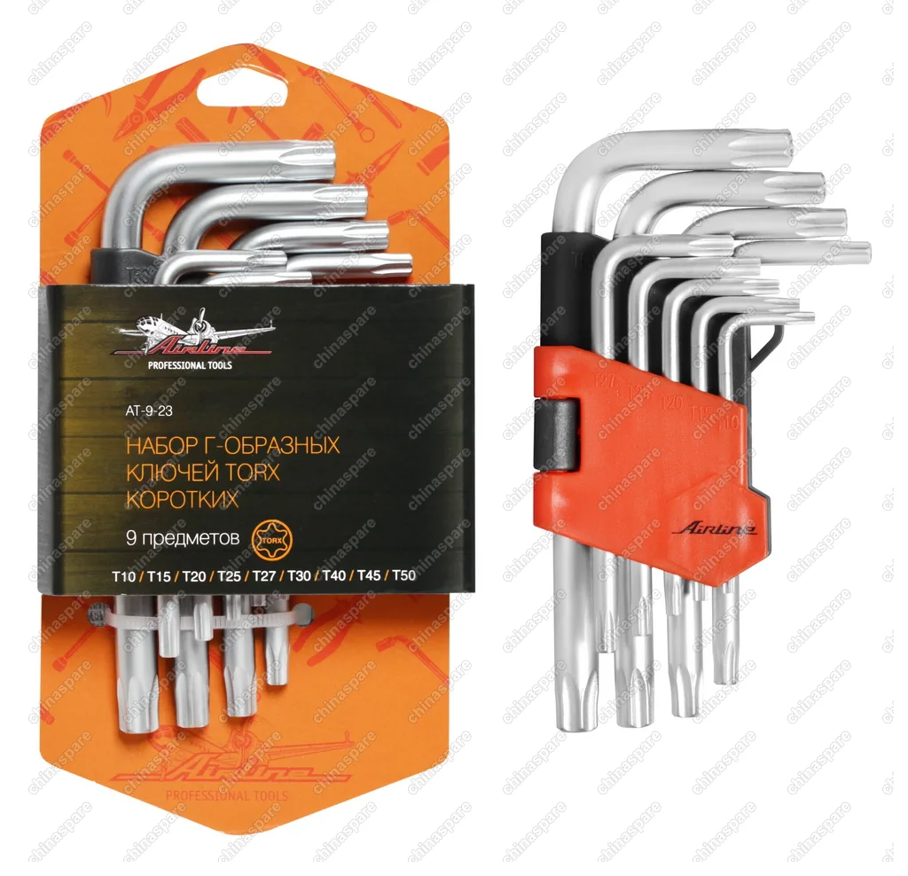 AT-9-23 Набор Г-образных ключей TORX коротких 9 предметов, пласт.подвес