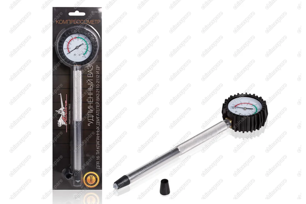 AT-CM-04 Компрессометр Удлинённый ВАЗ (2110-12, 16клап.), манометр в резиновом чехле, блистер