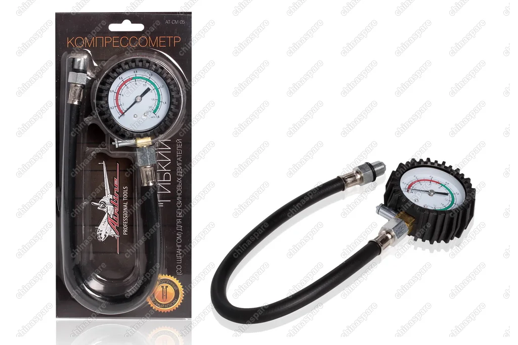 AT-CM-05 Компрессометр Гибкий (со шлангом), манометр в резиновом чехле, блистер