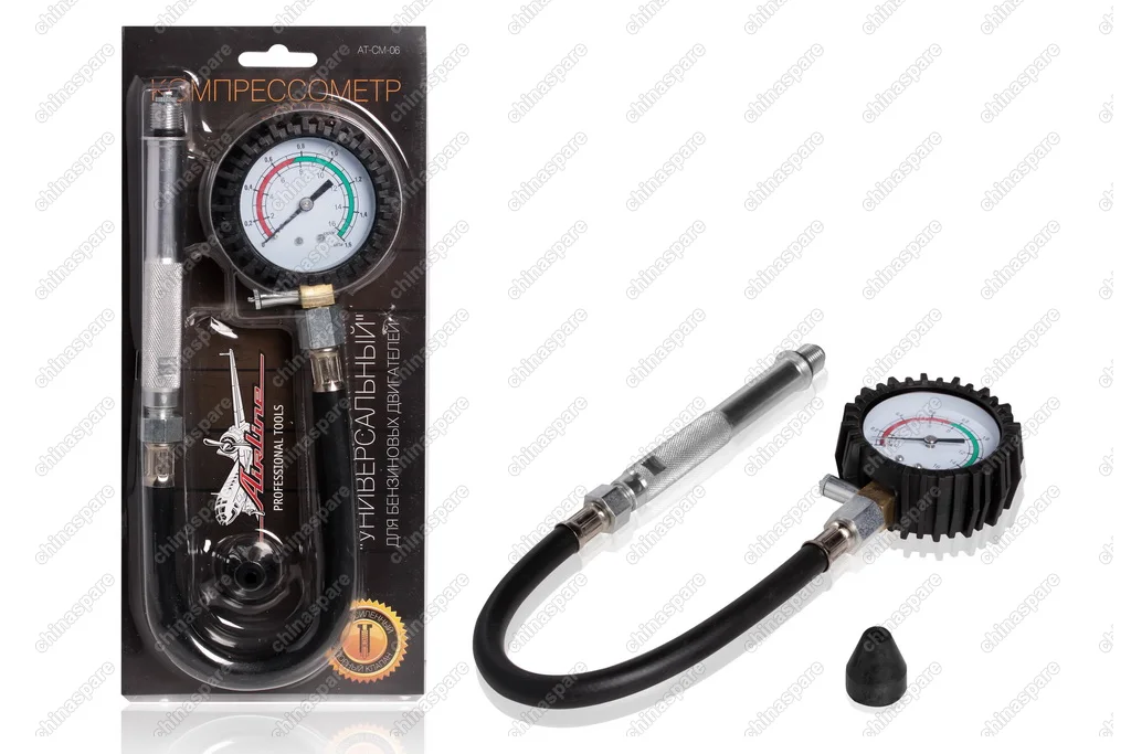 AT-CM-06 Компрессометр Универсальный Бензиновый, манометр в резиновом чехле, блистер