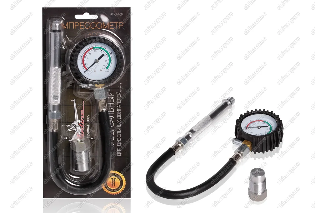 AT-CM-08 Компрессометр Универсальный Дизельный, манометр в резиновом чехле, блистер