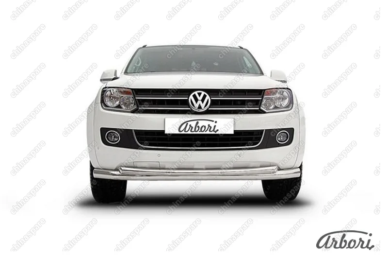 Защита переднего бампера d76+d57 двойная радиусная Arbori нерж. сталь для Volkswagen AMAROK(2013) 2013-2016