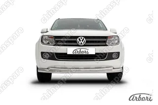 Защита переднего бампера d76+d57 двойная радиусная Arbori нерж. сталь для Volkswagen AMAROK(2013) 2013-2016