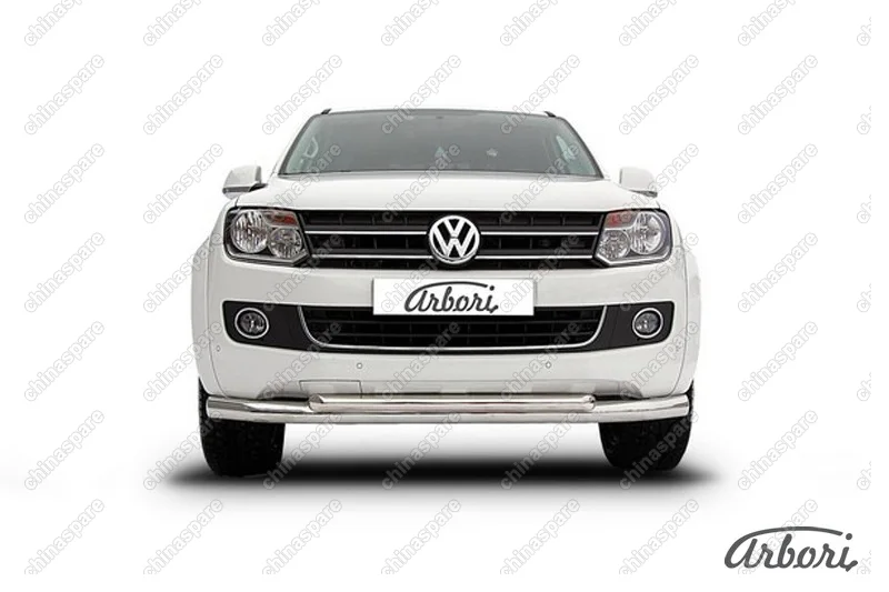Защита переднего бампера d76+d57 двойная Arbori нерж. сталь для Volkswagen AMAROK(2013) 2013-2016