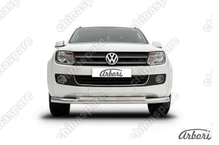 Защита переднего бампера d76+d57 двойная Arbori нерж. сталь для Volkswagen AMAROK(2013) 2013-2016