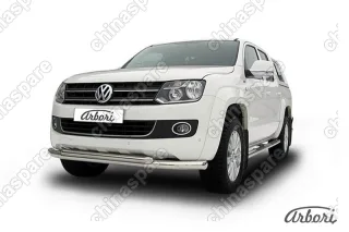 Защита переднего бампера d76+d57 двойная Arbori нерж. сталь для Volkswagen AMAROK(2013) 2013-2016