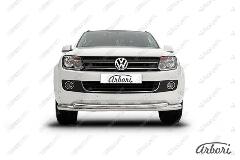 Защита переднего бампера d57+d57 двойная радиусная Arbori нерж. сталь для Volkswagen AMAROK(2013) 2013-2016
