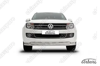 Защита переднего бампера d57+d57 двойная радиусная Arbori нерж. сталь для Volkswagen AMAROK(2013) 2013-2016