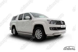 Защита переднего бампера d57+d57 двойная радиусная Arbori нерж. сталь для Volkswagen AMAROK(2013) 2013-2016