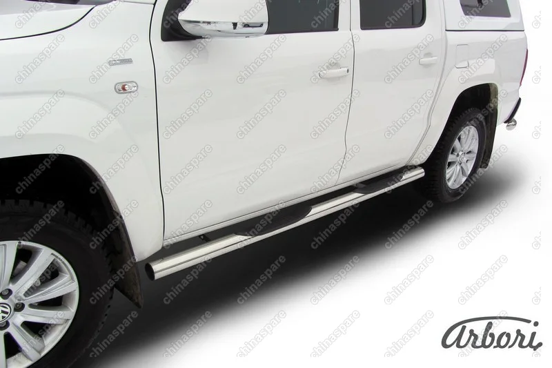 Защита порогов d76 с проступями Arbori нерж. сталь для Volkswagen AMAROK(2013) 2013-2016