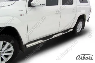 Защита порогов d76 с проступями Arbori нерж. сталь для Volkswagen AMAROK(2013) 2013-2016