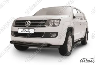 Защита переднего бампера d76+d57 двойная радиусная Arbori черн. для Volkswagen AMAROK(2013) 2013-2016