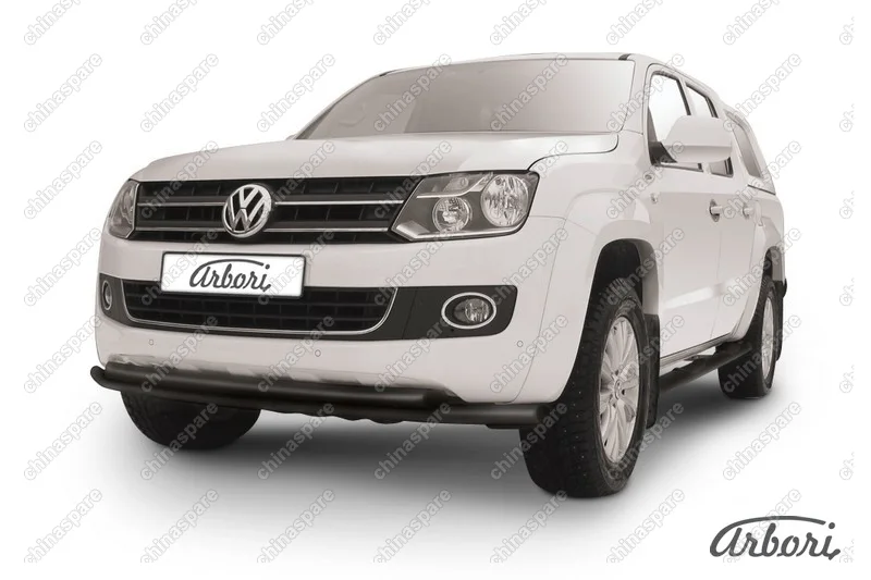 Защита переднего бампера d57+d57 двойная радиусная Arbori черн. для Volkswagen AMAROK(2013) 2013-2016