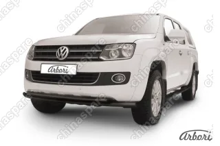 Защита переднего бампера d57+d57 двойная радиусная Arbori черн. для Volkswagen AMAROK(2013) 2013-2016