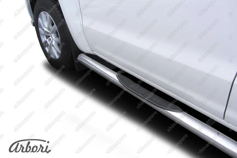 Защита порогов d76 с проступями Arbori нерж. сталь для Volkswagen AMAROK 2016-нв