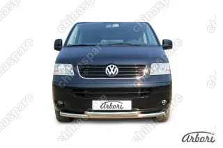 AFZDAVWM03 Защита переднего бампера d57+d57 двойная Arbori нерж. сталь для Volkswagen MULTIVAN 2003-2009