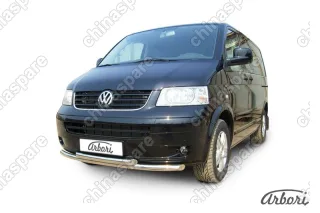 AFZDAVWM03 Защита переднего бампера d57+d57 двойная Arbori нерж. сталь для Volkswagen MULTIVAN 2003-2009