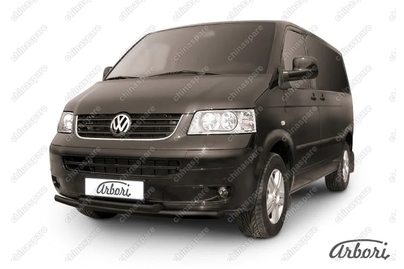 AFZDAVWM03B Защита переднего бампера d57+d57 двойная Arbori черн. для Volkswagen MULTIVAN 2003-2009