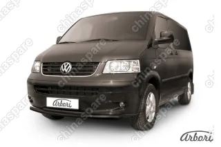 AFZDAVWM03B Защита переднего бампера d57+d57 двойная Arbori черн. для Volkswagen MULTIVAN 2003-2009