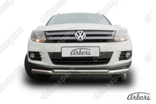 AFZDAVWTIG01 Защита переднего бампера d76+d42 двойная Arbori нерж. сталь для Volkswagen TIGUAN 2011-2017