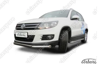 AFZDAVWTIG01 Защита переднего бампера d76+d42 двойная Arbori нерж. сталь для Volkswagen TIGUAN 2011-2017