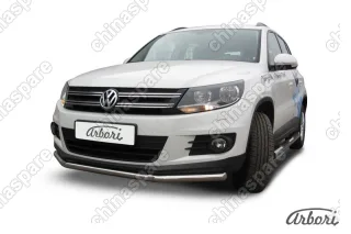AFZDAVWTIG03 Защита переднего бампера d57+d42 двойная Arbori нерж. сталь для Volkswagen TIGUAN 2011-2017