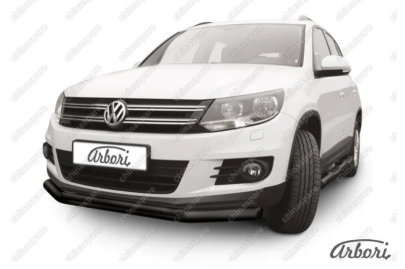 AFZDAVWTIG01B Защита переднего бампера d76+d42 двойная Arbori черн. для Volkswagen TIGUAN 2011-2017
