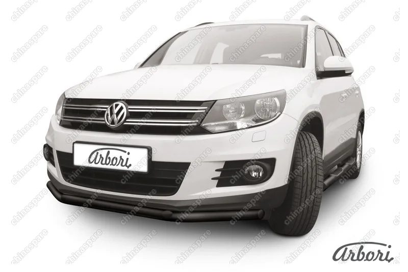 AFZDAVWTIG03B Защита переднего бампера d57+d42 двойная Arbori черн. для Volkswagen TIGUAN 2011-2017