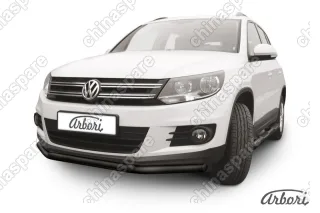 AFZDAVWTIG03B Защита переднего бампера d57+d42 двойная Arbori черн. для Volkswagen TIGUAN 2011-2017