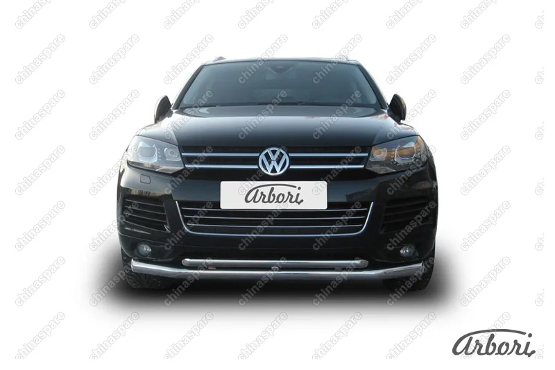AFZDAVWTR02 Защита переднего бампера d76+d57 двойная Arbori нерж. сталь для Volkswagen TOUAREG 2010-2014