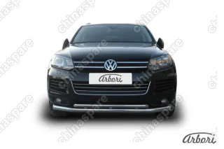 AFZDAVWTR02 Защита переднего бампера d76+d57 двойная Arbori нерж. сталь для Volkswagen TOUAREG 2010-2014
