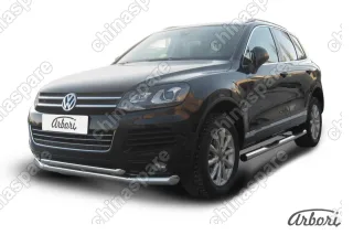 AFZDAVWTR02 Защита переднего бампера d76+d57 двойная Arbori нерж. сталь для Volkswagen TOUAREG 2010-2014