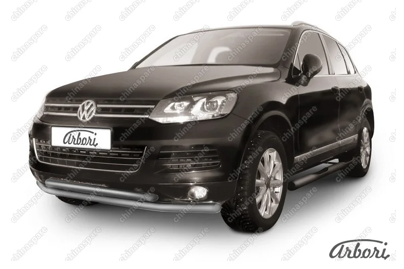 AFZDAVWTR04 Защита переднего бампера d57+d57  двойная Arbori нерж. сталь для Volkswagen TOUAREG 2010-2014