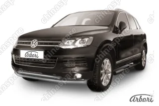 AFZDAVWTR04 Защита переднего бампера d57+d57  двойная Arbori нерж. сталь для Volkswagen TOUAREG 2010-2014